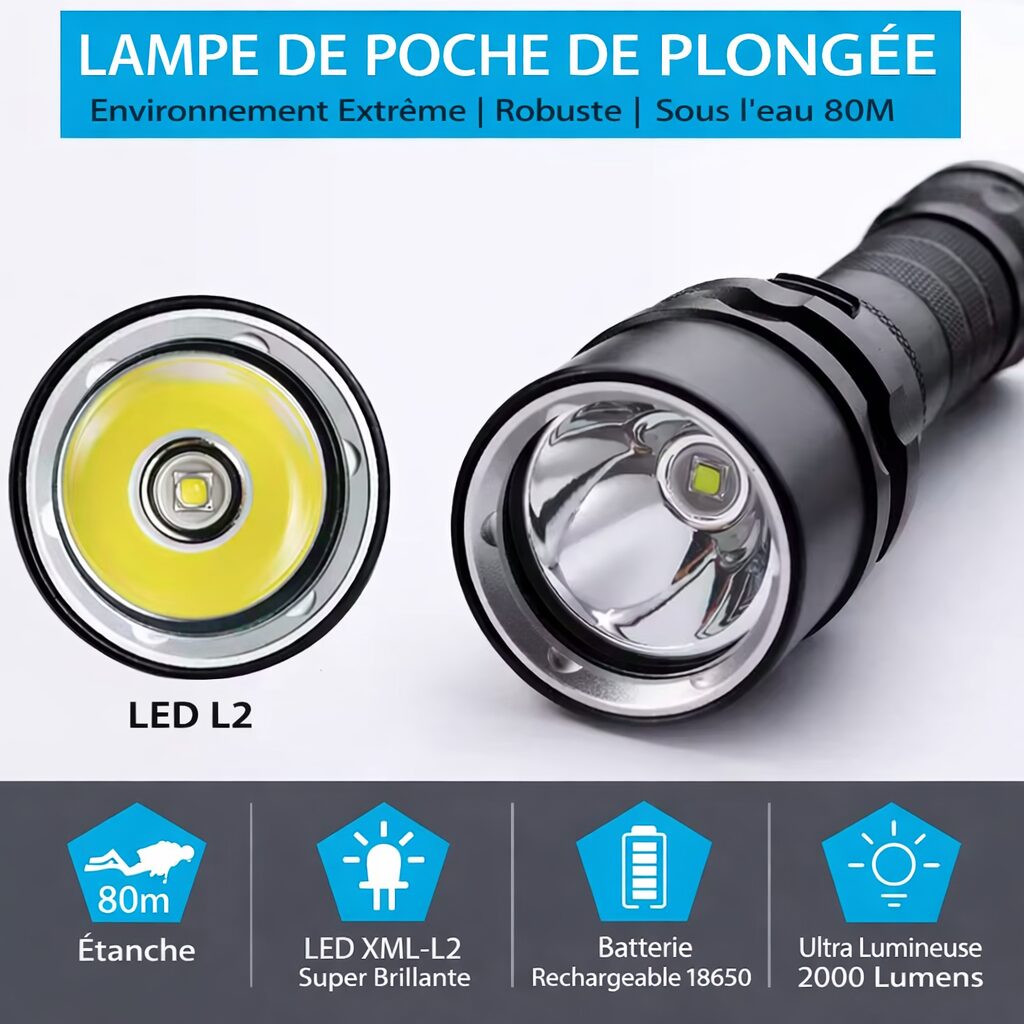 | Lampe de Poche Lampe Torche Plongée Deep Dive – Image 5
