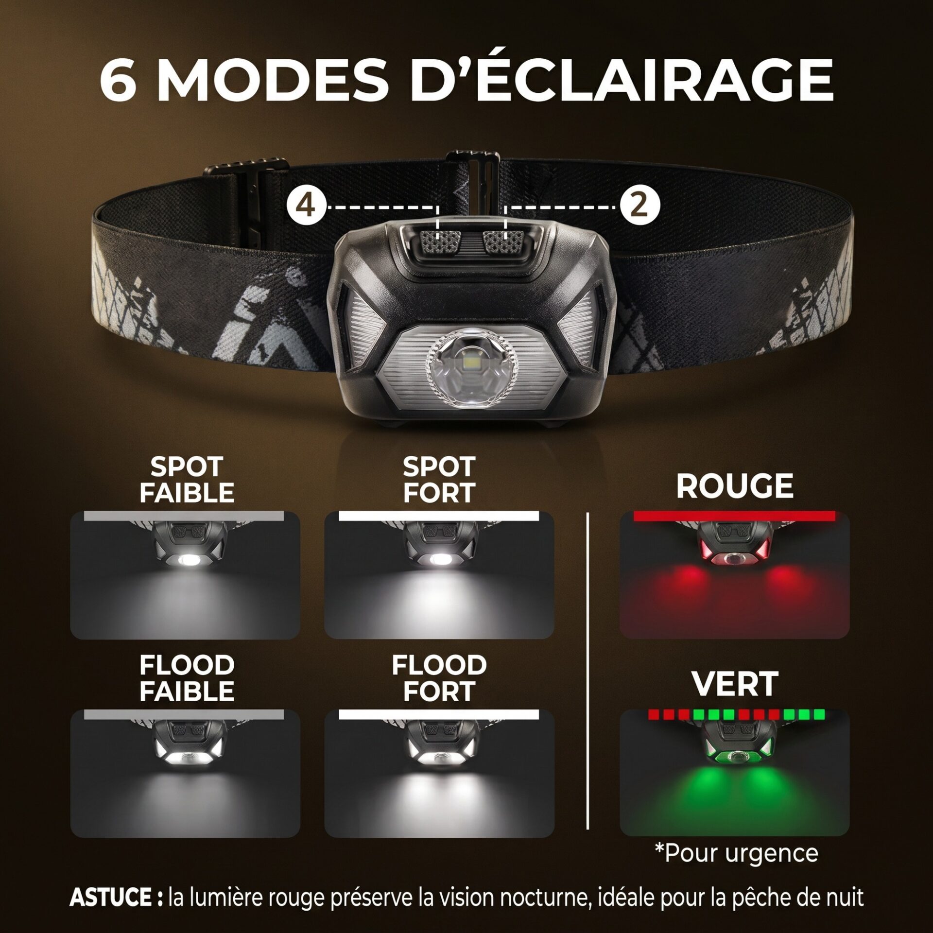 | Lampe de Poche Lampe Frontale 6 Modes – Image 5