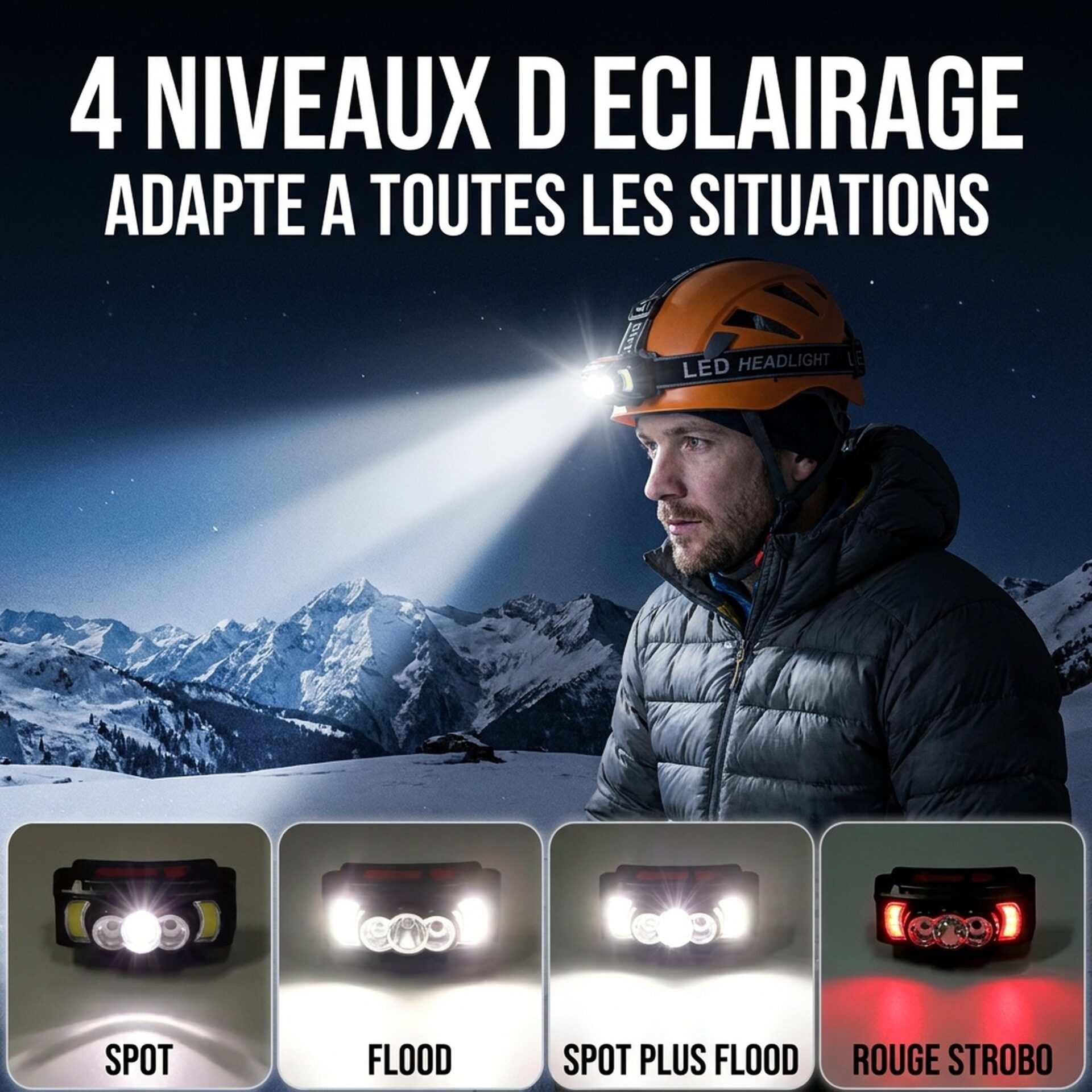 | Lampe de Poche Lampe Frontale Puissante 3 LED COB – Image 2