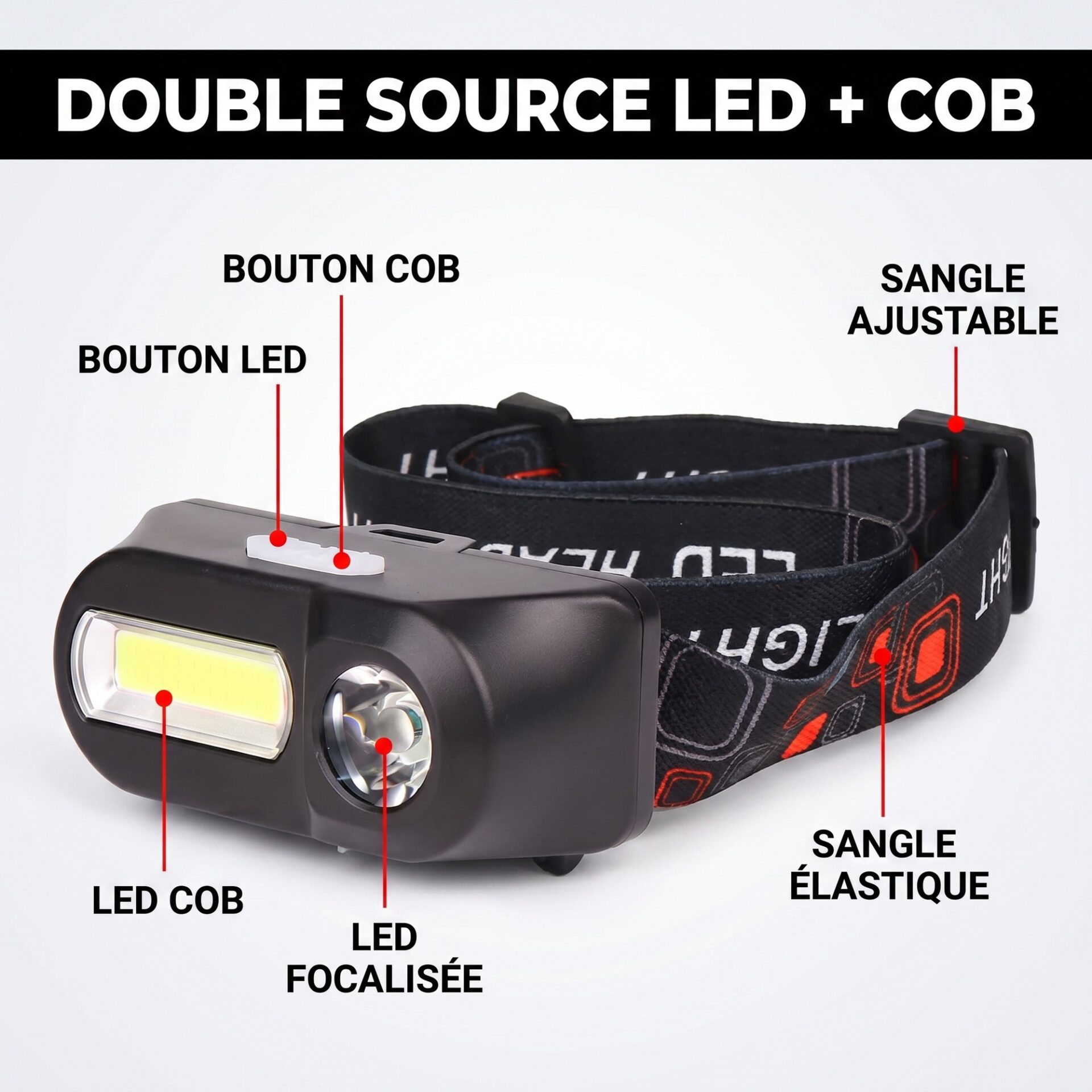 | Lampe de Poche Lampe Frontale Légère COB – Image 3