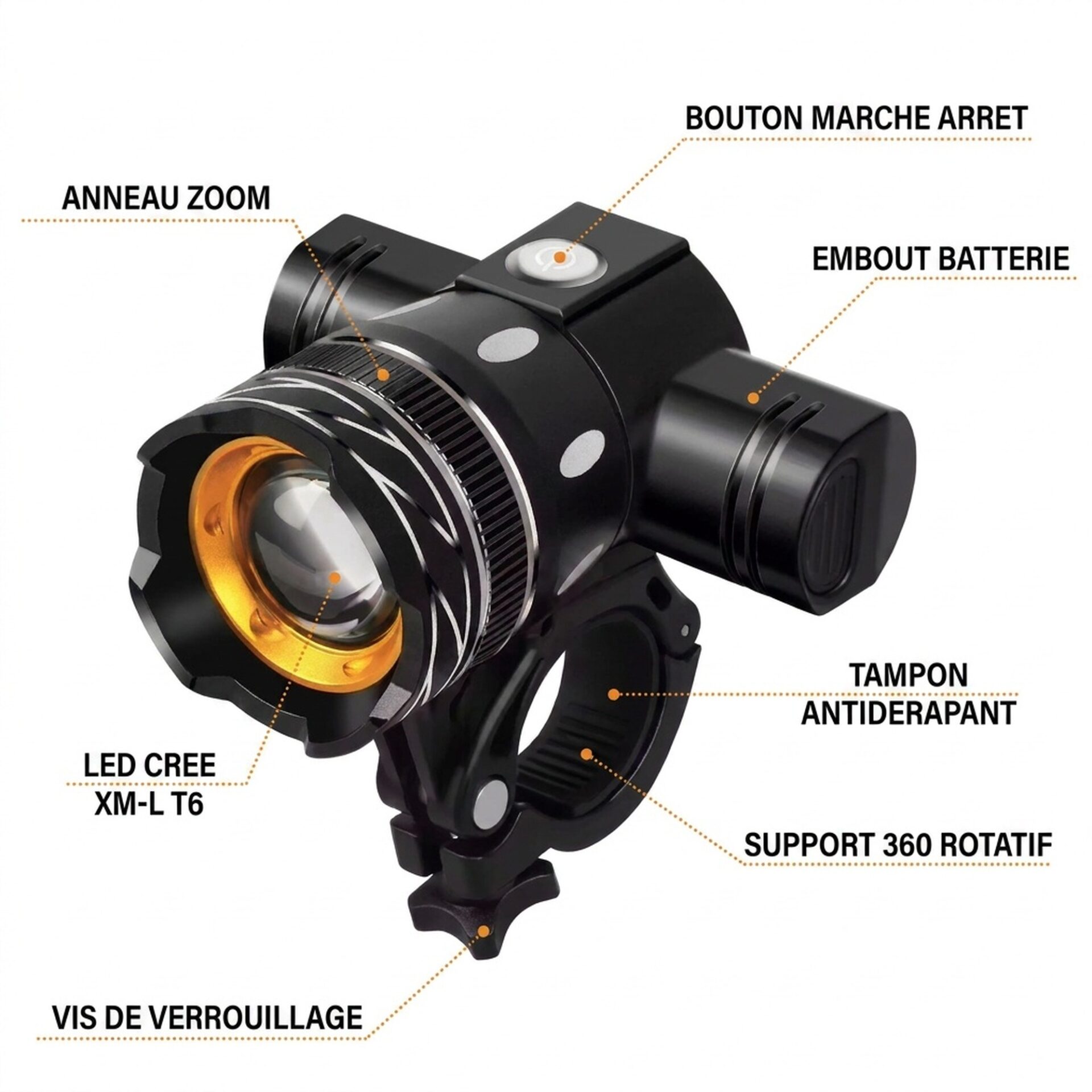 | Lampe de Poche Lampe Vélo 6 LED Zoom – Image 7