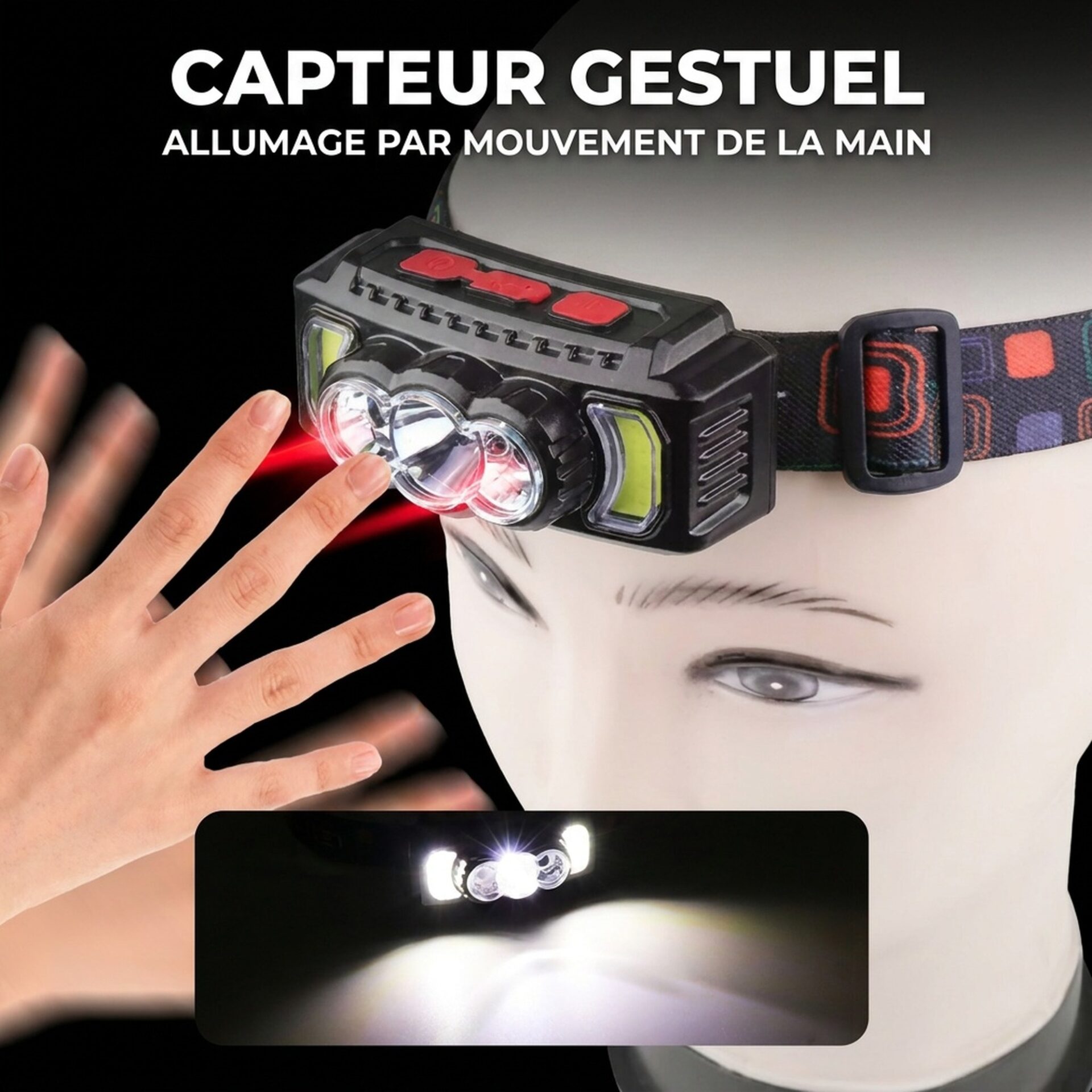 | Lampe de Poche Lampe Frontale Puissante 3 LED COB – Image 3