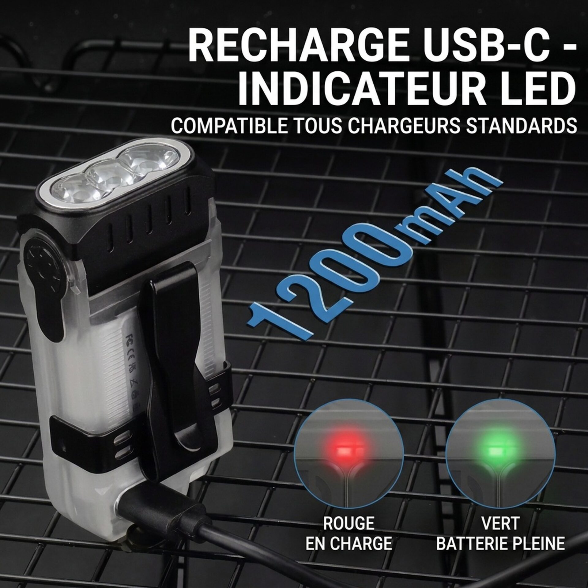 | Lampe de Poche Lampe Torche Porte Clés 1200LM – Image 3