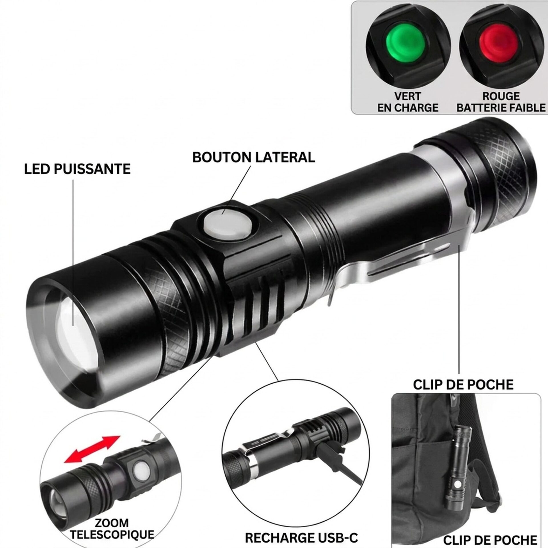 | Lampe de Poche Lampe de poche LED 800 Lumen – Image 3