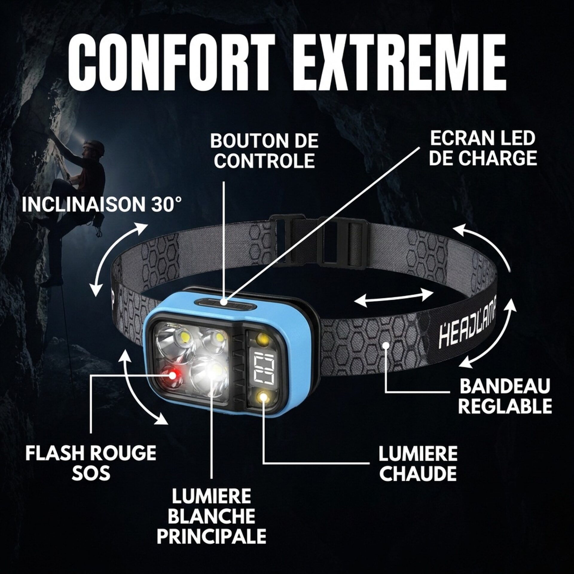| Lampe de Poche Lampe Frontale Ultra Bright – Image 6