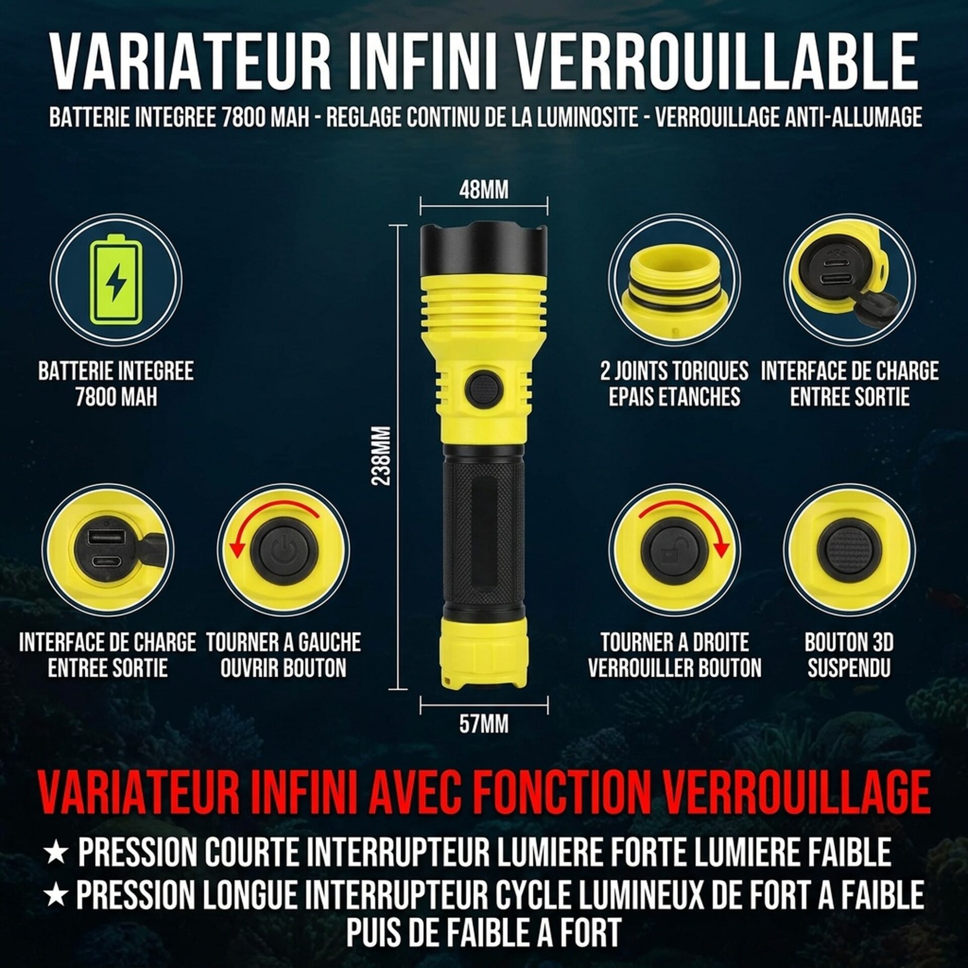 | Lampe de Poche Lampe Torche de Plongée LED Pro – Image 5