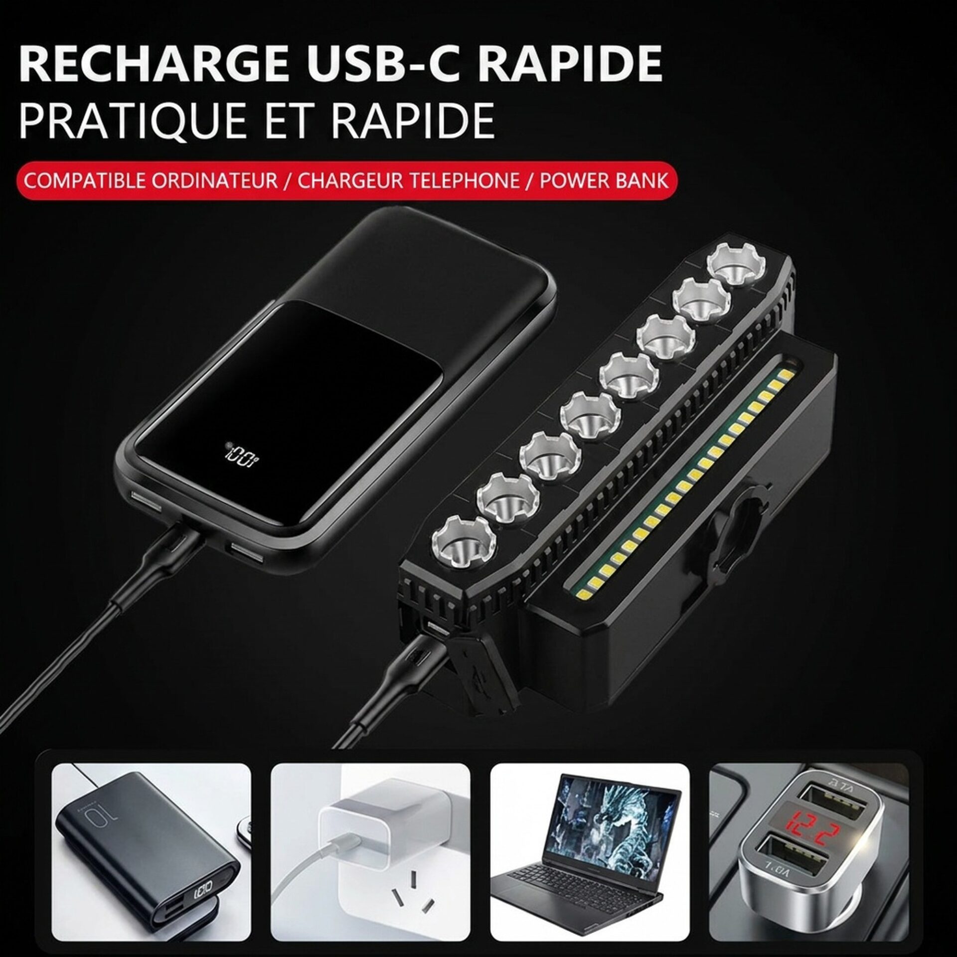 | Lampe de Poche Lampe de Vélo 900 Lumen – Image 5